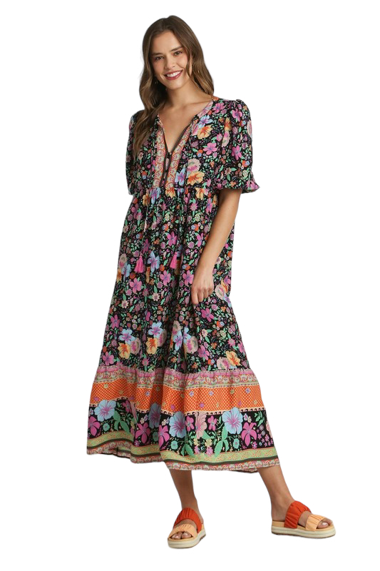 Floral Border Print Maxi Dress