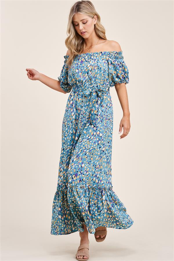 OFF THE SHOULDER PRINT MAXI DRESS - 6th Street Fashions & Footwear ...