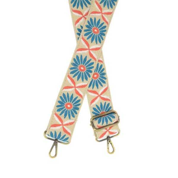 JOY SUSAN 2" TURQUOISE DAISY EMBROIDERED GUITAR STRAP