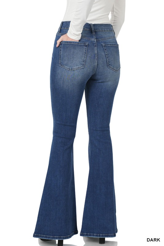 ZENANA DARK DENIM HI RISE FLARE JEANS - 6th Street Fashions and Footwear