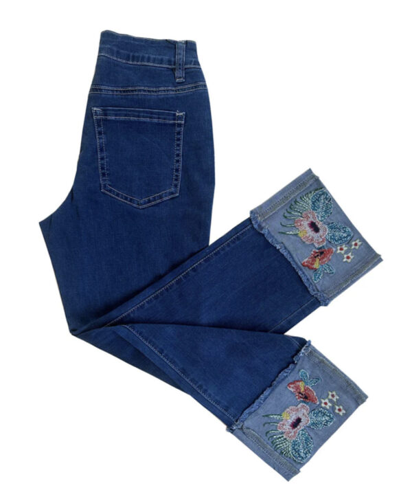 ETHYL EMBROIDERED CUFFED DENIM CAPRI