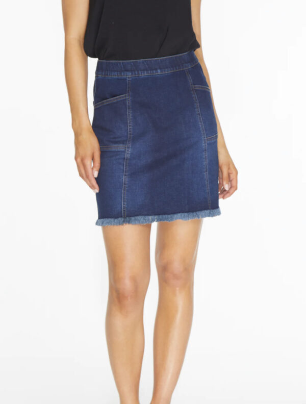 MULTIPLES DARK DENIM FRINGE HEM SKORT - Image 5