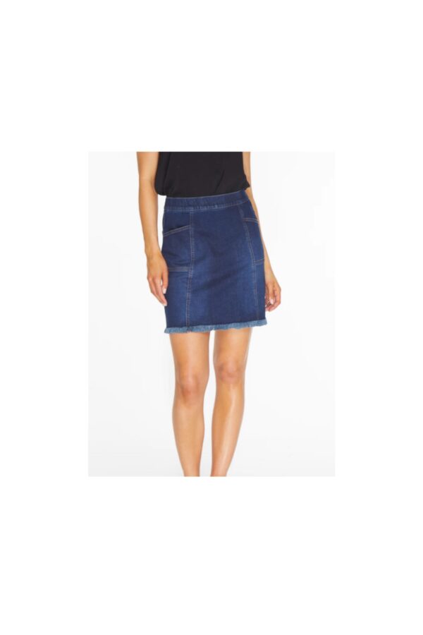 MULTIPLES DARK DENIM FRINGE HEM SKORT