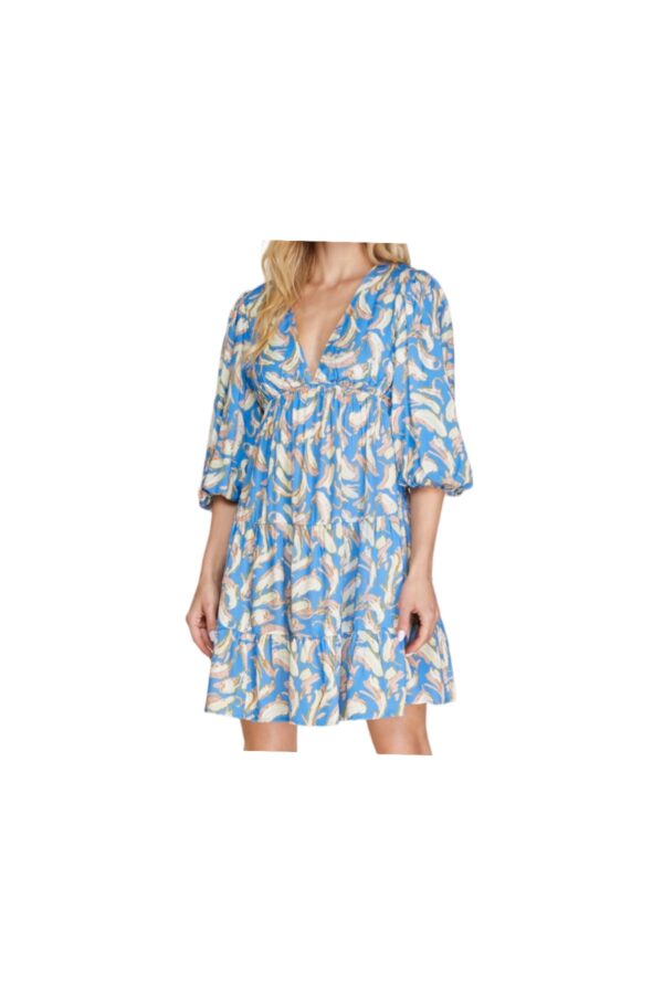 HALF BUBBLE SLEEVE PRINT TIERED DRESS