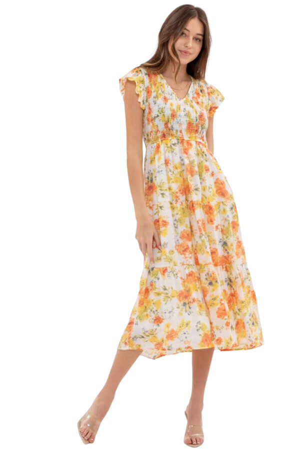 FLORAL FLUTTER SLEEVE MIDI DRESS - Image 6