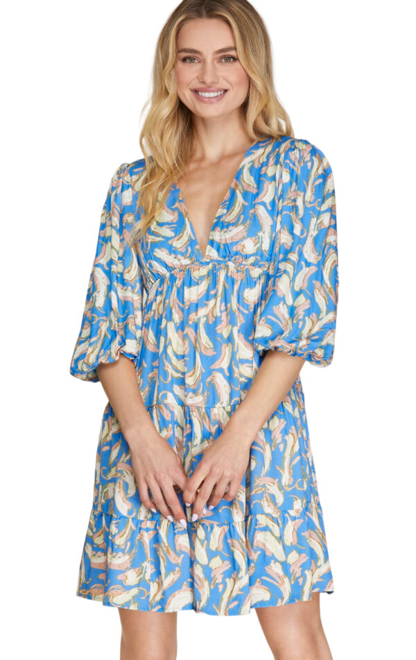 HALF BUBBLE SLEEVE PRINT TIERED DRESS - Image 5