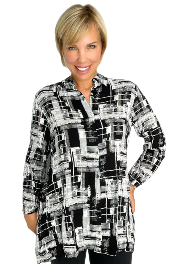 ETHYL HI-LO BLACK & WHITE PRINT BLOUSE - Image 2