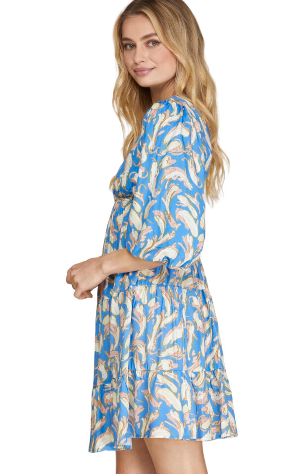 HALF BUBBLE SLEEVE PRINT TIERED DRESS - Image 3