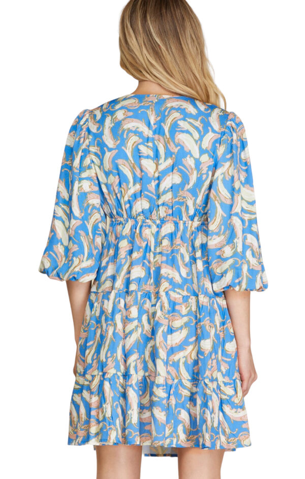 HALF BUBBLE SLEEVE PRINT TIERED DRESS - Image 2