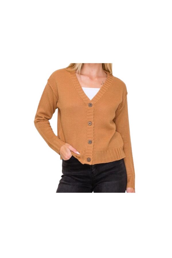 STACCATO WAFFLE TEXTURE V-NECK CROP CARDIGAN