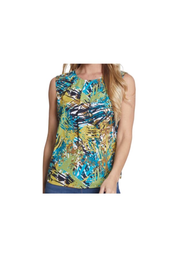 MULTIPLES TUCK FRONT NECK PRINT TANK