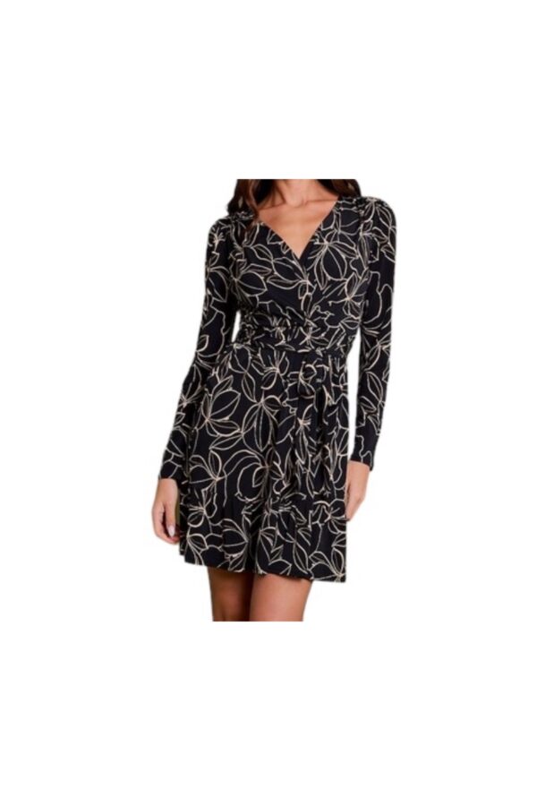 GILLI BLACK & CREAM FLORAL WRAP DRESS