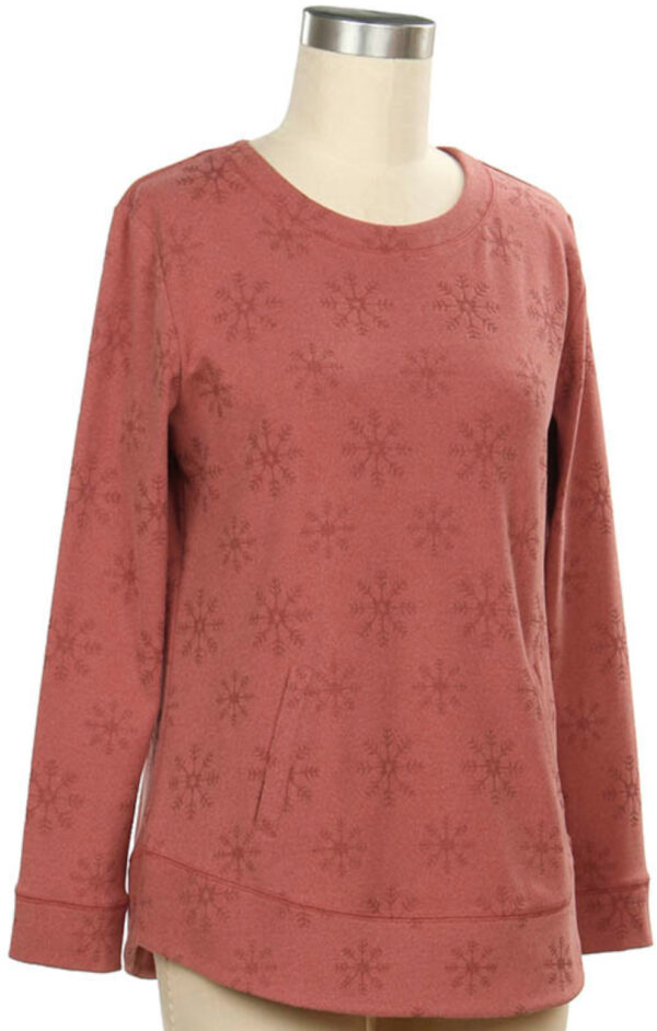 SOUTHERN LADY ROUNDED HEM FLEECE SNOWFLAKE TOP - Image 2