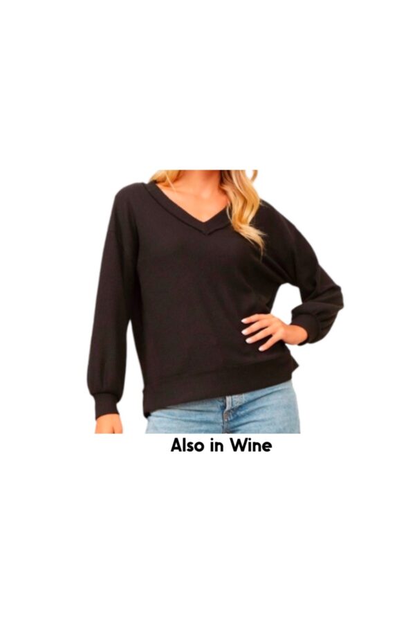 ANDREE BRUSHED RIB KNIT V-NECK TOP