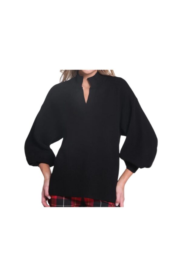 MULTIPLES BLACK SPLIT NECK MOCK SWEATER