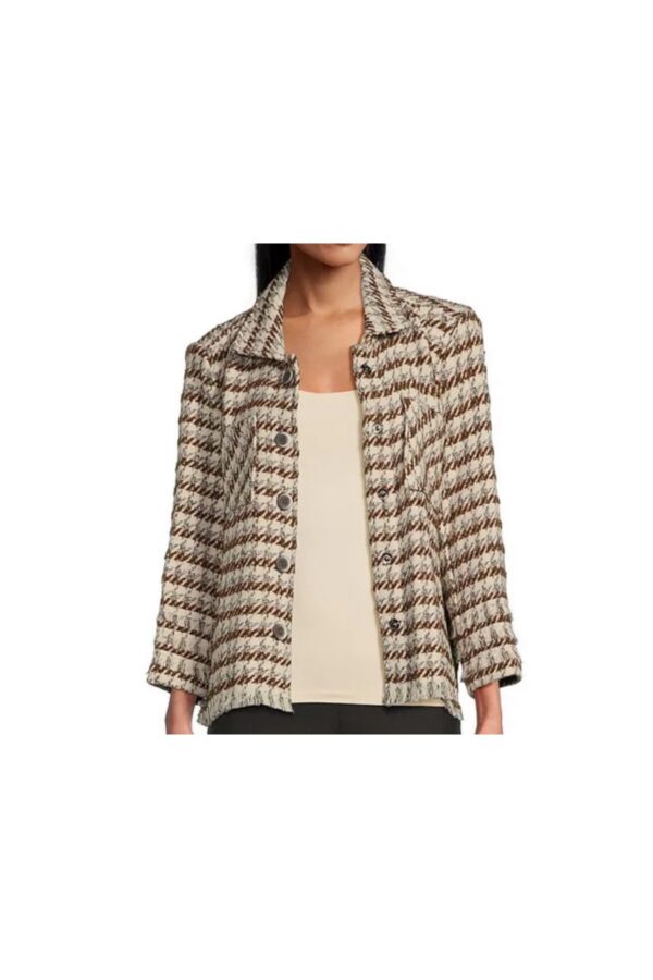 MULTIPLES PLAID FRINGE TRIM BUTTON JACKET