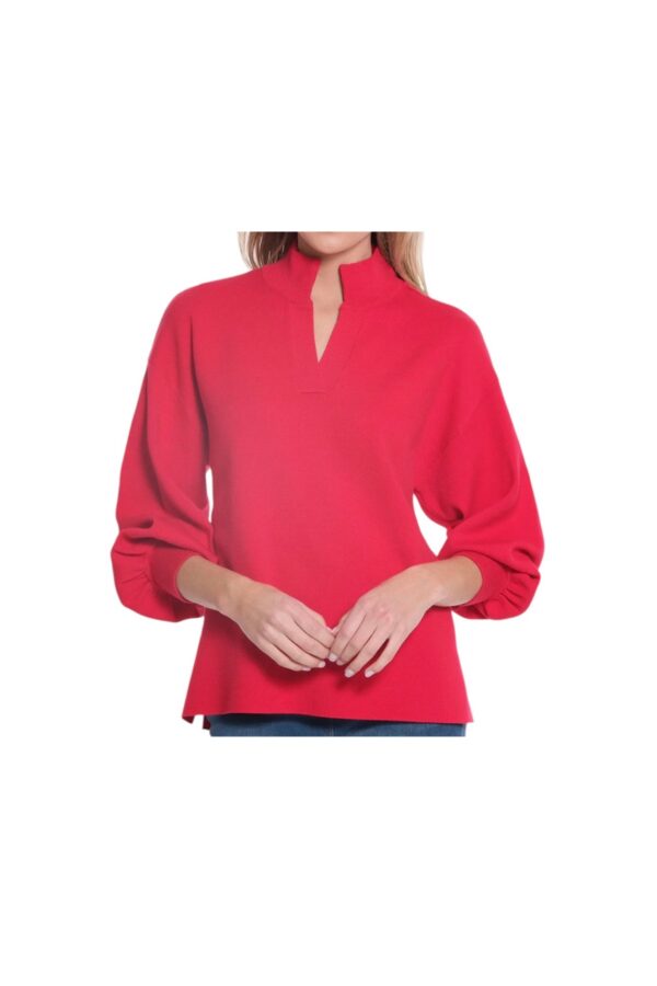 MULTIPLES VIVID RED SPLIT NECK MOCK SWEATER