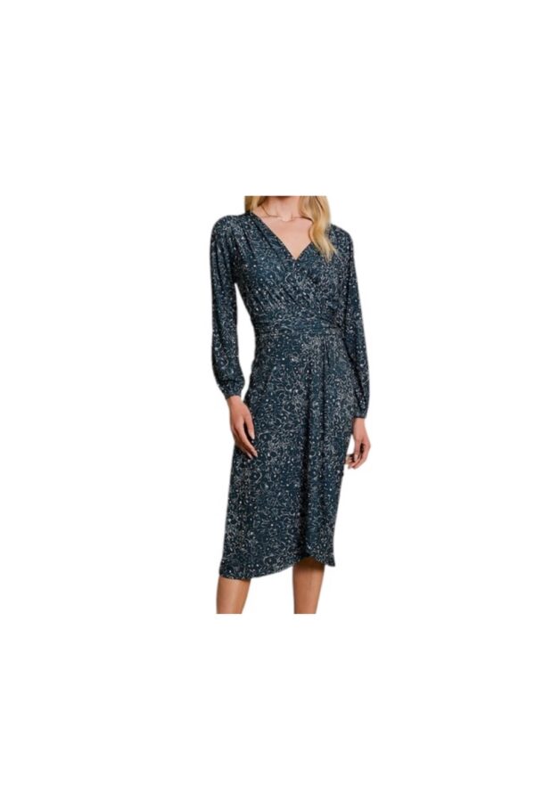 GILLI SURPLICE LONG SLEEVE MIDI DRESS