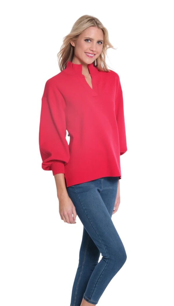 MULTIPLES VIVID RED SPLIT NECK MOCK SWEATER - Image 4