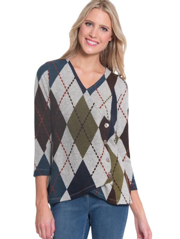 MULTIPLES ARGYLE OVERLAP FRONT SWEATER - Image 2