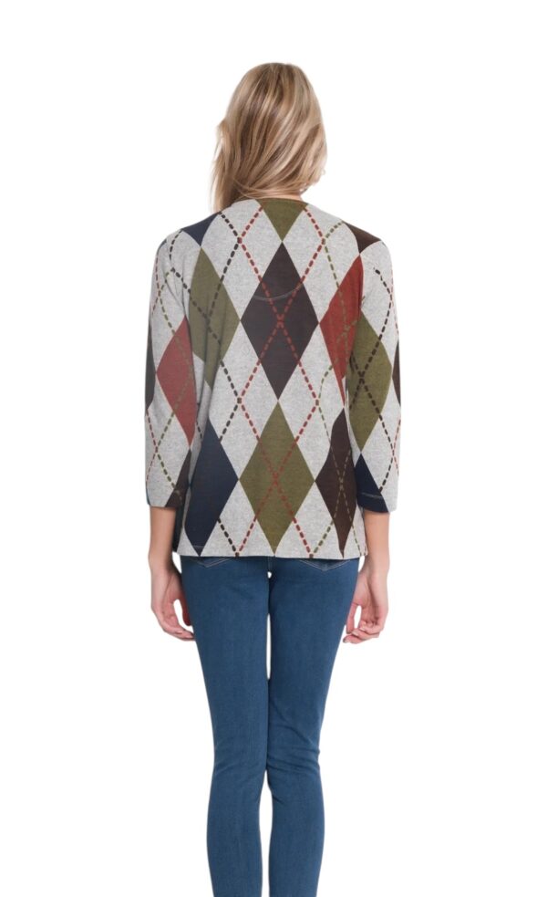 MULTIPLES ARGYLE OVERLAP FRONT SWEATER - Image 4