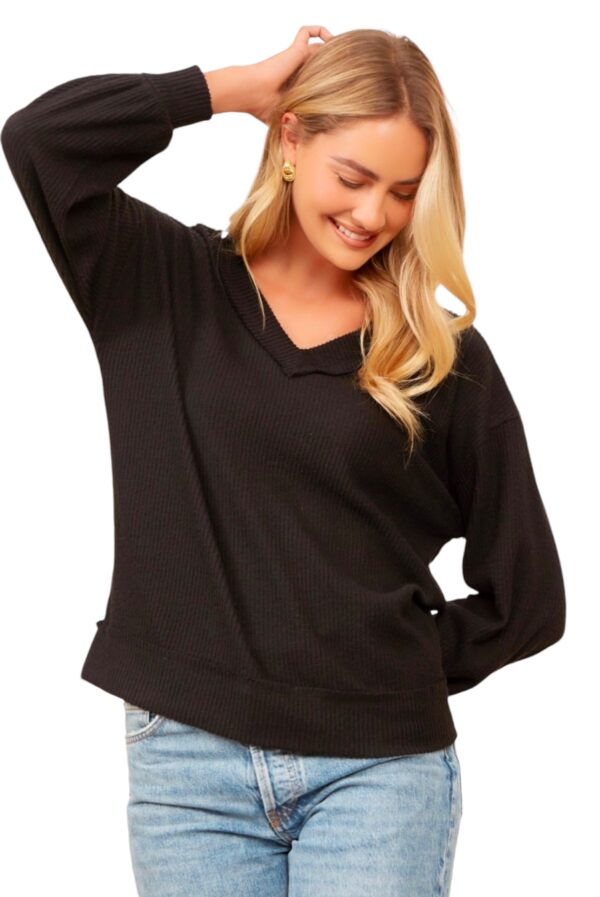 ANDREE BRUSHED RIB KNIT V-NECK TOP - Image 10