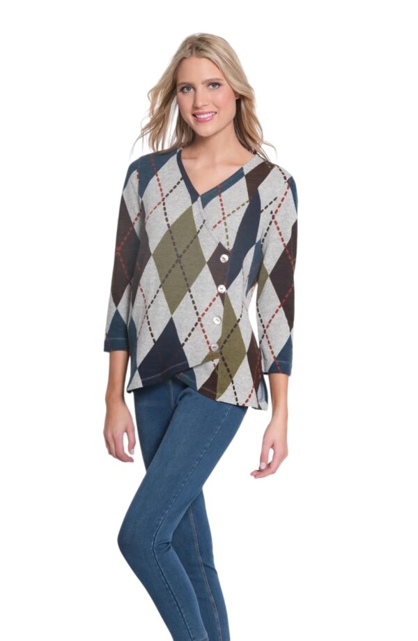 MULTIPLES ARGYLE OVERLAP FRONT SWEATER - Image 3