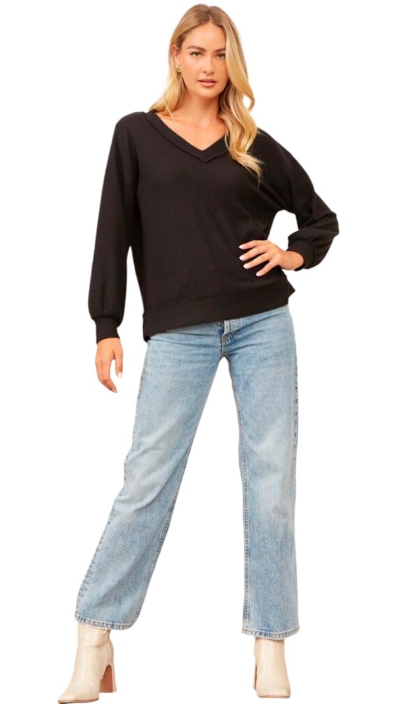 ANDREE BRUSHED RIB KNIT V-NECK TOP - Image 9