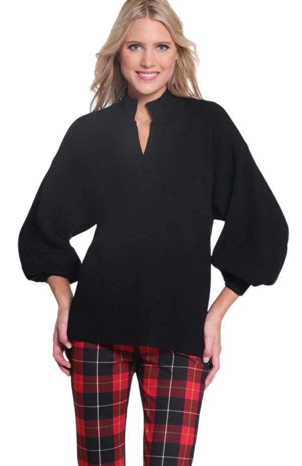 MULTIPLES BLACK SPLIT NECK MOCK SWEATER - Image 2