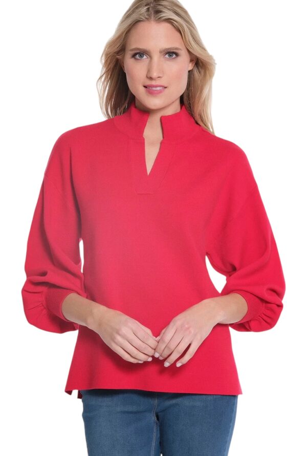 MULTIPLES VIVID RED SPLIT NECK MOCK SWEATER - Image 2