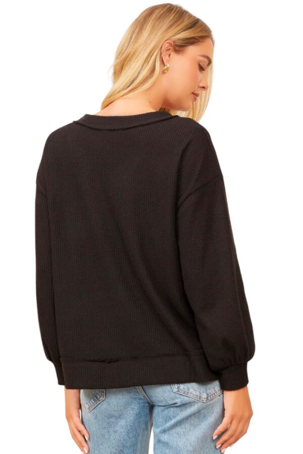 ANDREE BRUSHED RIB KNIT V-NECK TOP - Image 8