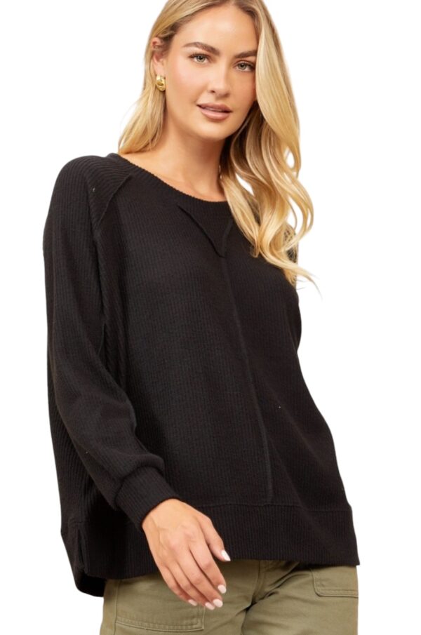 ANDREE HACCI RIB KNIT RAGLAN SLEEVE TOP - Image 8