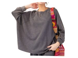 EASEL 3/4 SLEEVE OVERSIZED MINERAL WASH KNIT TOP