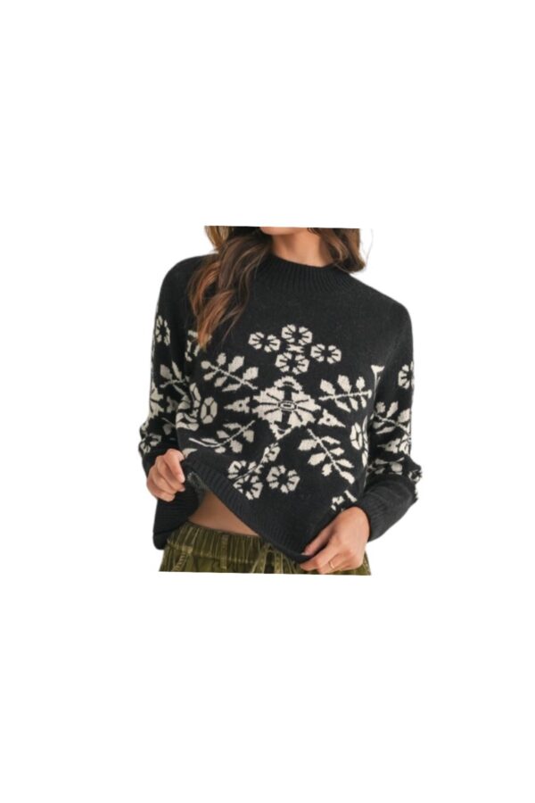 &MERCI BLACK MOCK NECK FLORAL SWEATER