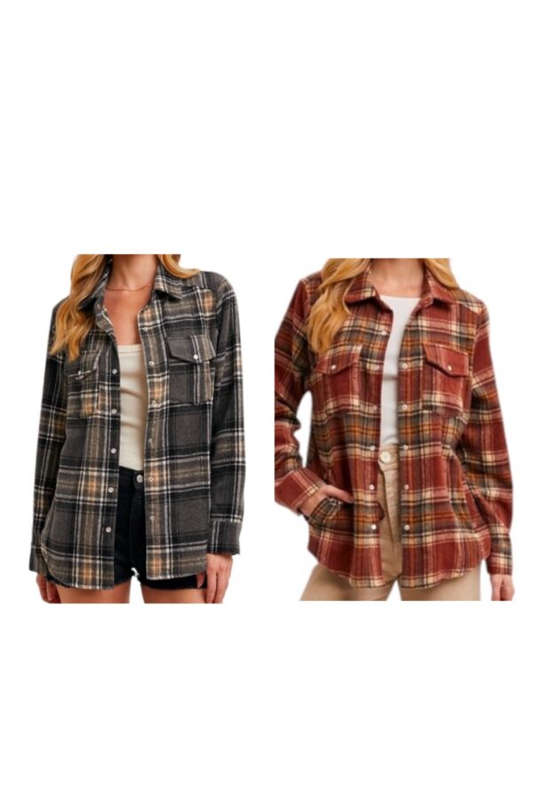 BLUIVY BUTTON DOWN PLAID SHACKET