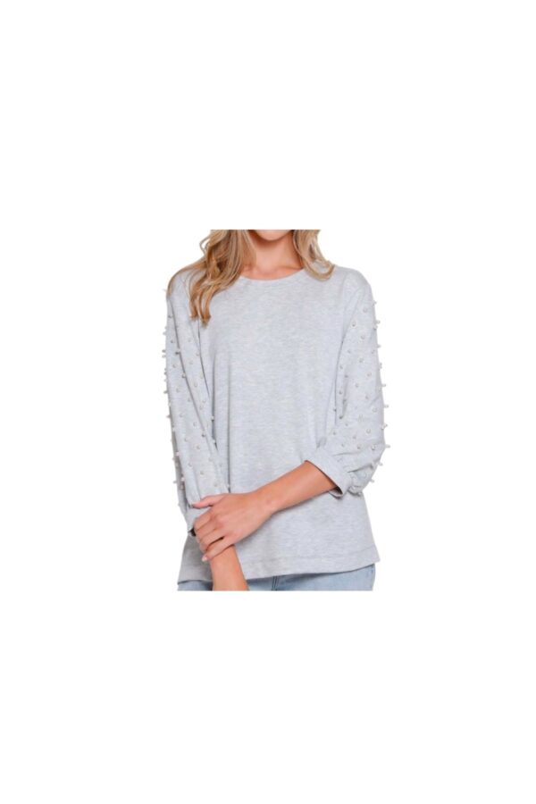 MULTIPLES SKY GREY PEARL EMBELLISHED TOP