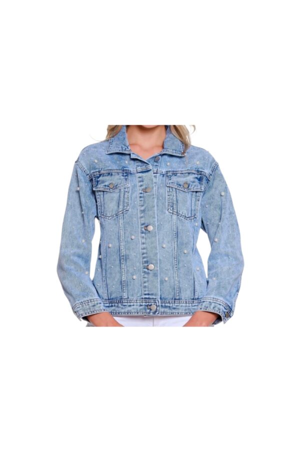 MULTIPLES DENIM JEAN JACKET WITH PEARLS