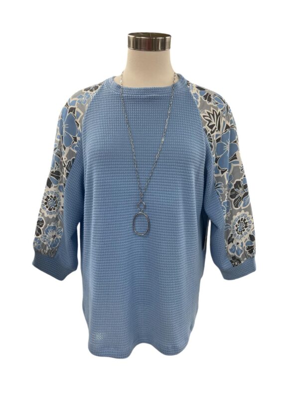 MULTIPLES RAGLAN PRINT SLEEVE WAFFLE KNIT TOP - Image 7