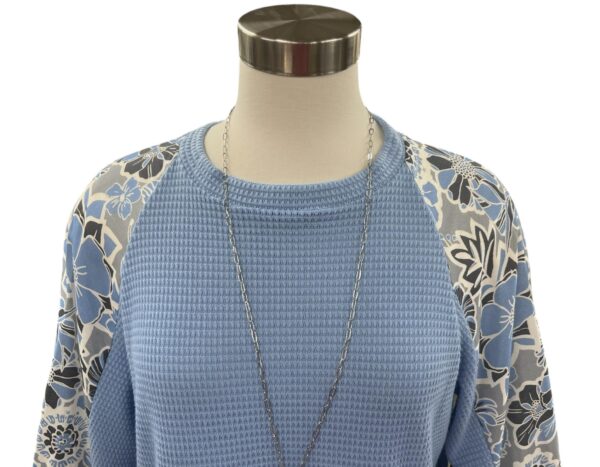 MULTIPLES RAGLAN PRINT SLEEVE WAFFLE KNIT TOP - Image 5