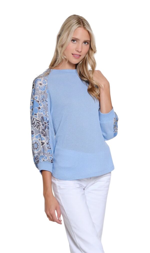 MULTIPLES RAGLAN PRINT SLEEVE WAFFLE KNIT TOP - Image 4