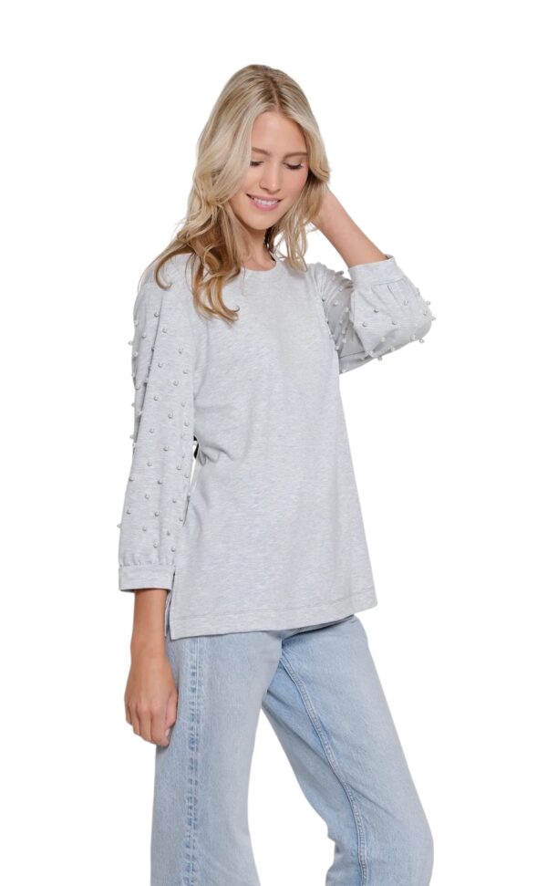 MULTIPLES SKY GREY PEARL EMBELLISHED TOP - Image 3