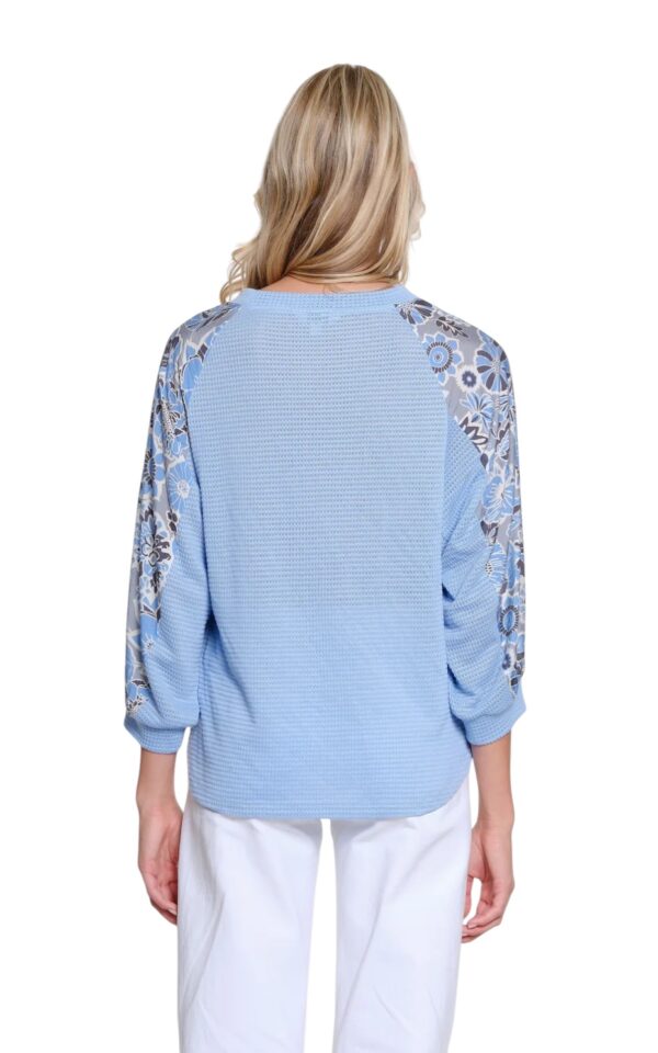 MULTIPLES RAGLAN PRINT SLEEVE WAFFLE KNIT TOP - Image 3