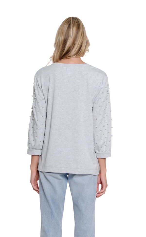 MULTIPLES SKY GREY PEARL EMBELLISHED TOP - Image 4