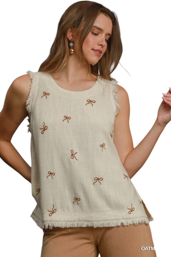 UMGEE LINEN BLEND EMBROIDERED BOW TANK - Image 8