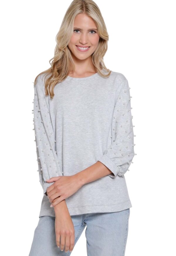 MULTIPLES SKY GREY PEARL EMBELLISHED TOP - Image 2