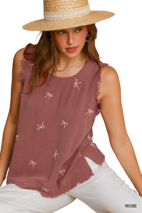 UMGEE LINEN BLEND EMBROIDERED BOW TANK - Image 6