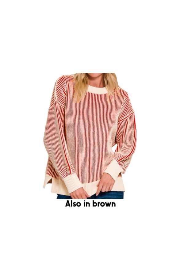 ZENANA TWO TONE CREW NECK SWEATER