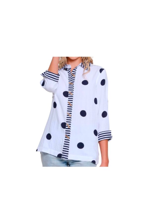 MULTIPLES MIDNIGHT NAVY POLKA DOT BLOUSE