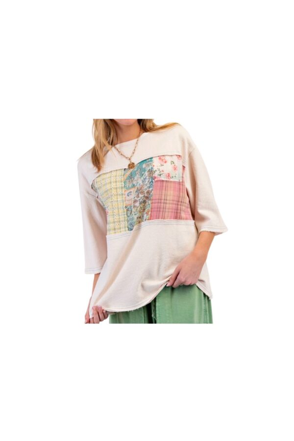 EASEL MIXED PRINT RIB KNIT TUNIC