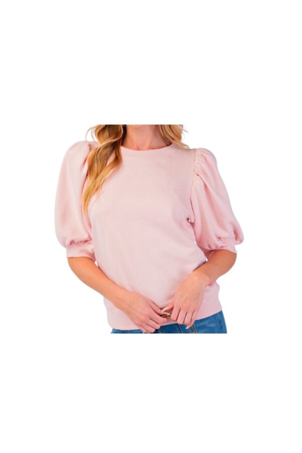 EASEL PUFF SLEEVE MELANGE TERRY KNIT TOP